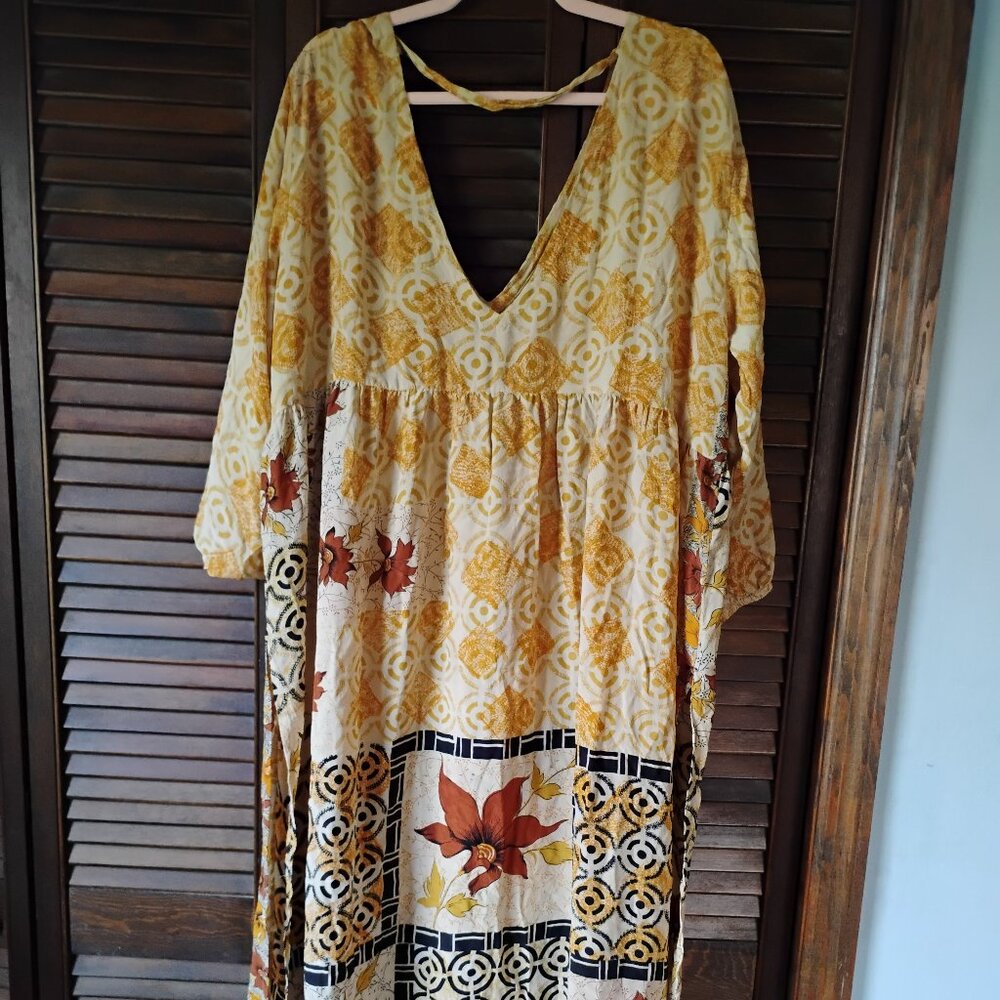 Yellow Floral Maxi Dress with Deep V-Neck